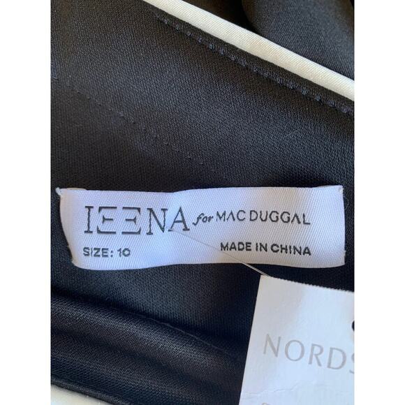 Mac Duggal Ieena One Shoulder Gown Maxi in White/Black Size 10 Satin Side Slit - Picture 7 of 8